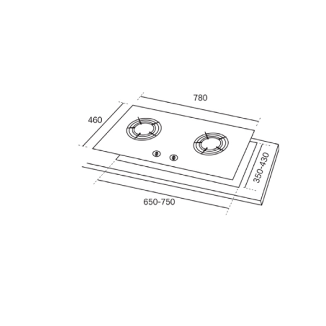 Rubine 2 Burners Built-in Gas Hob RGH-FASCO2B-SS | 5.5kW Flame Power | Battery Ignition | Hob with 1.5 Year Warranty