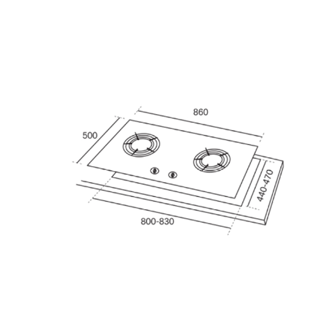 Rubine 2 Burners Built-in Glass Gas Hob RGH-FASCO+2B-86BL | 5.5kW Flame Power | FASCO Dritto Flame Style | I-Link | Hob with 1.5 Year Warranty