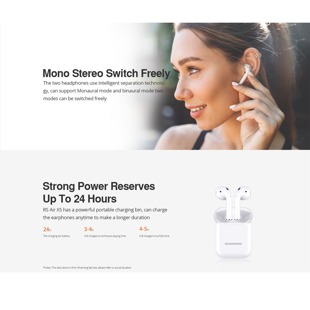 RIVERSONG Air X5+ TWS Earbuds | Bluetooth 5.0 | Smart Touch | 10m Connection Distance | 3-4 Hours Full Charged | Earbud with 1 Year Warranty