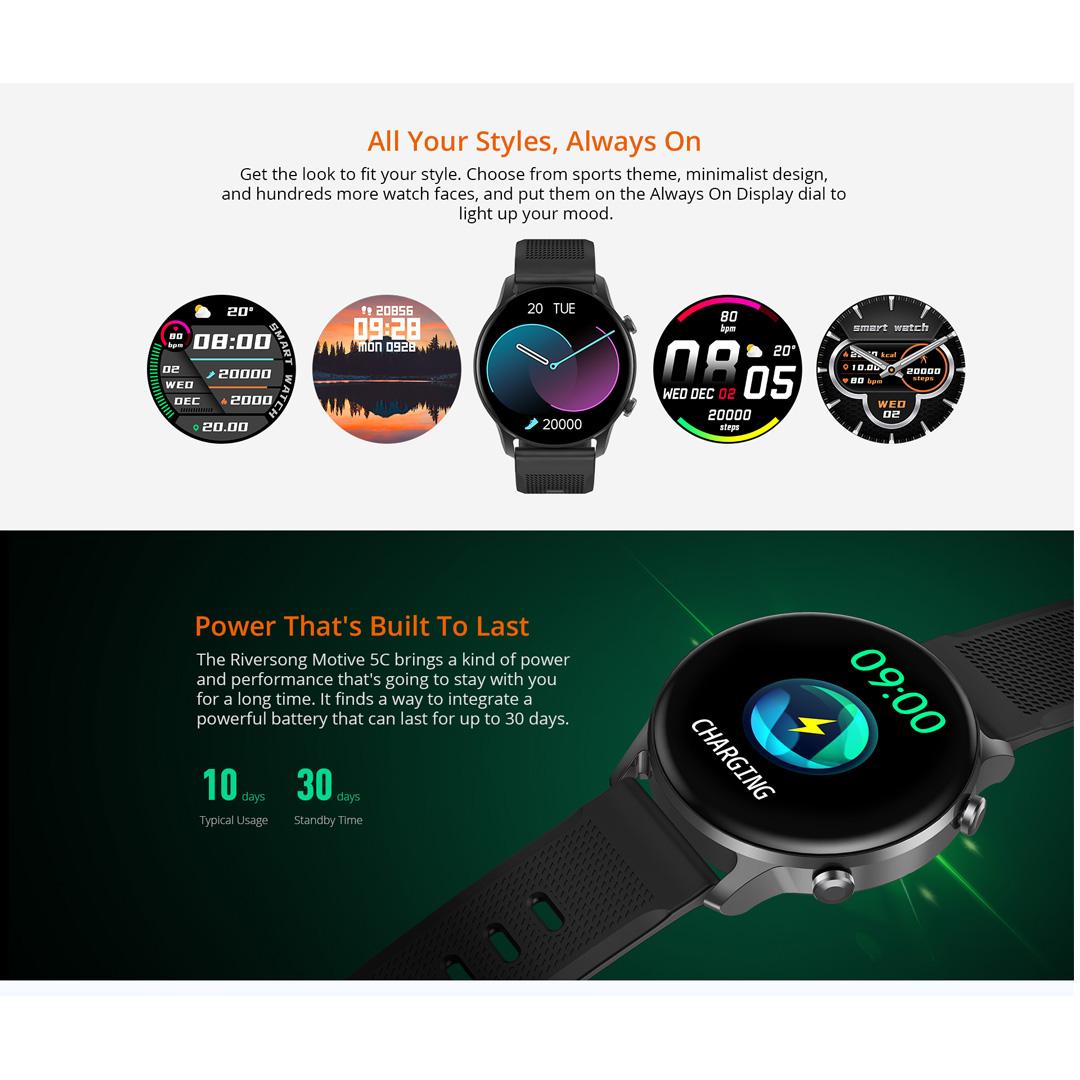 RIVERSONG Motive 5C Smartwatch | Bluetooth Calling | Health-System Management | 60 Sports Modes | AI Voice Assistant | Smart Watch with 1 Year Warranty