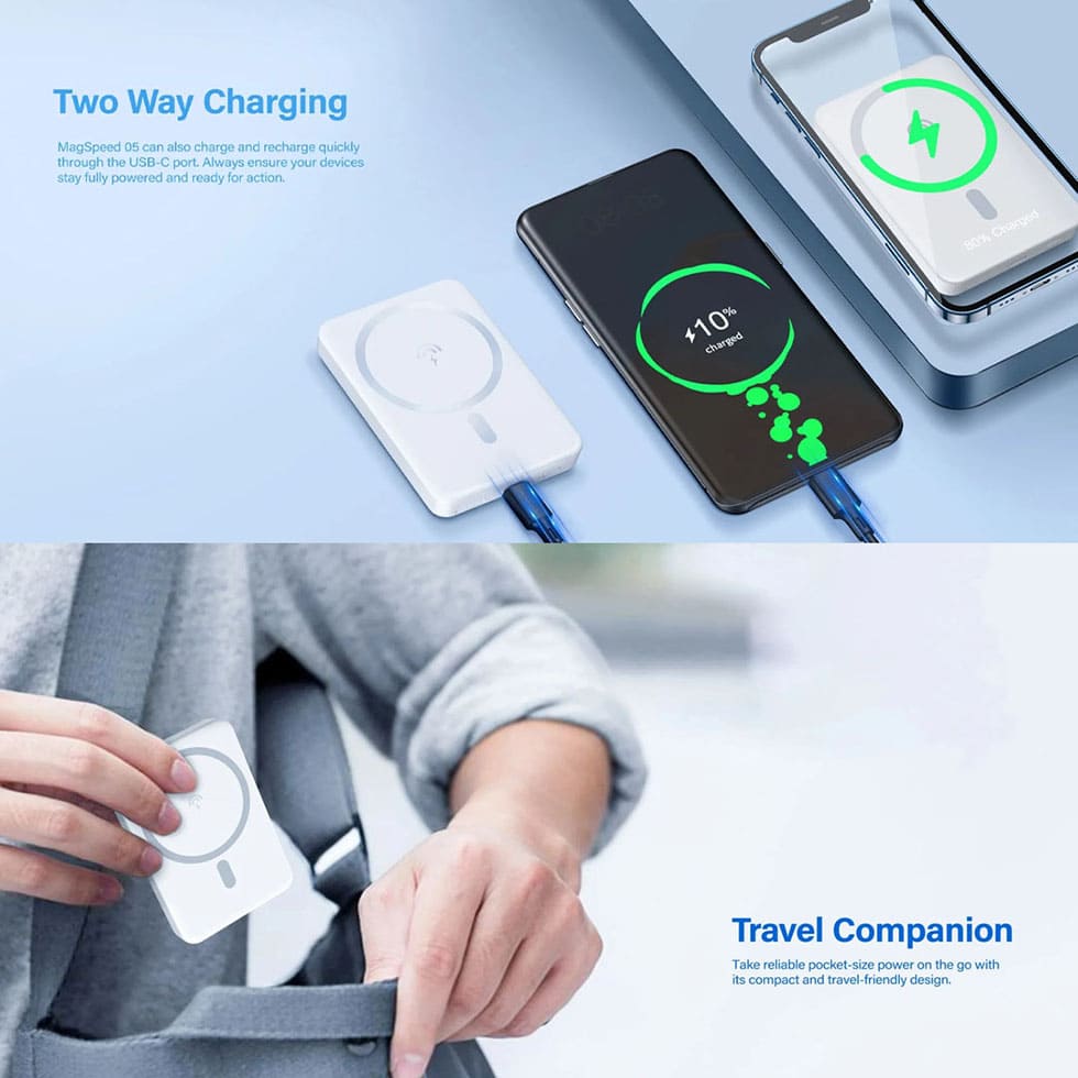 RIVERSONG 5000mAh MagSpeed 05 Wireless Power Bank PB104 | Ultra Magnetic | Ultra Slim & Portable | Mini Power Bank | Power Bank with 1 Year Warranty