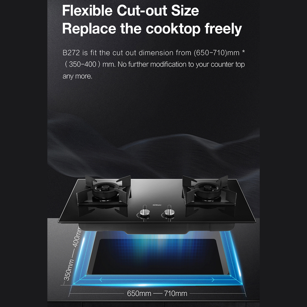 ROBAM 2 Burners Gathering Series Built-In High Flame Gas Hob SRB-B272 | Enamel Water Spray | Flame Failure Protective Device