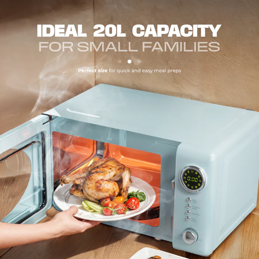 Russell Taylors 20L Retro Microwave Oven M2 | 12 Preset Programs | Quick Defrosting | Adjustable Power & Timer