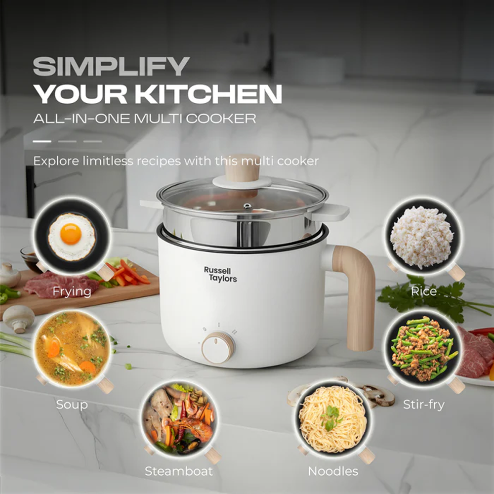 Russell Taylors 1.7L Multi Cooker With Steamer MC16 | 600W | Compact Cooking Delight | Cooks & Steam Simultaneously