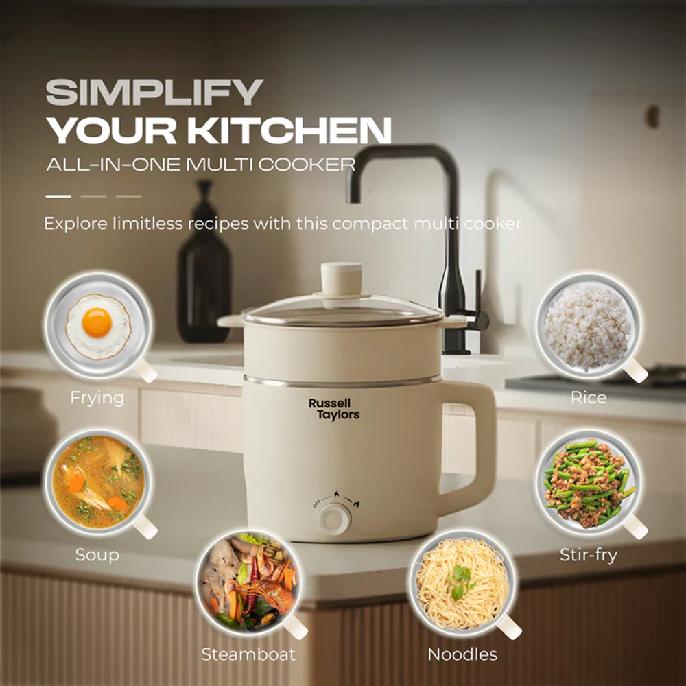 Russell Taylors 1.8L Multi Cooker Stainless Steel Electric Cooker MC2 | Power: 600W | Stainless Steel Inner Pot | All-In-One Multi Cooker | Cooks & Steam Simultaneously