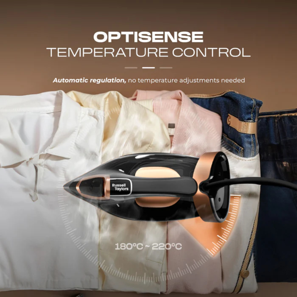 Russell Taylors 3000W Optisense Anti-Burn Steam Iron SI1 PRO | Auto Power Off | Ceramic-Coated Soleplate