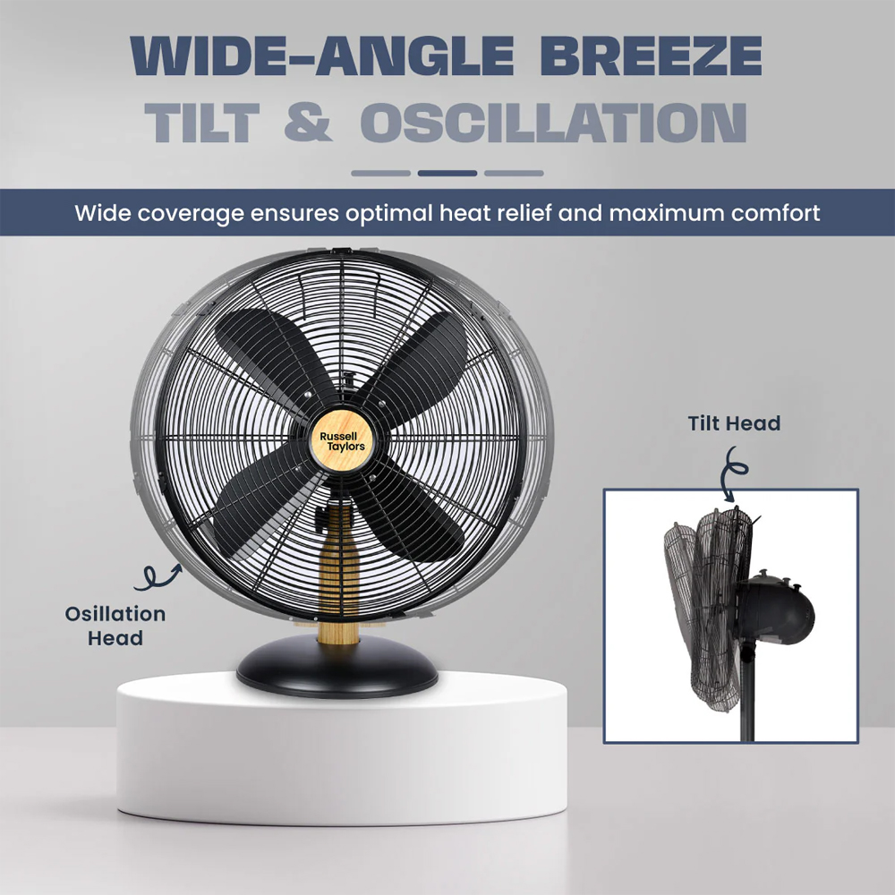 Russell Taylors 16" 4-Blade Stand Fan/Table Fan with Metal Blade SF3 TF3 | 3-Speed Selection | Wide-Angle Breeze Tilt & Oscillation