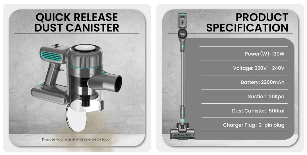 Russell Taylors 130W Cyclone Cordless Vacuum Cleaner V7 | Rechargable  Battery | 3 Power Mode | Powerful DC Motor | Vacuum Cleaner with 2 Year Warranty