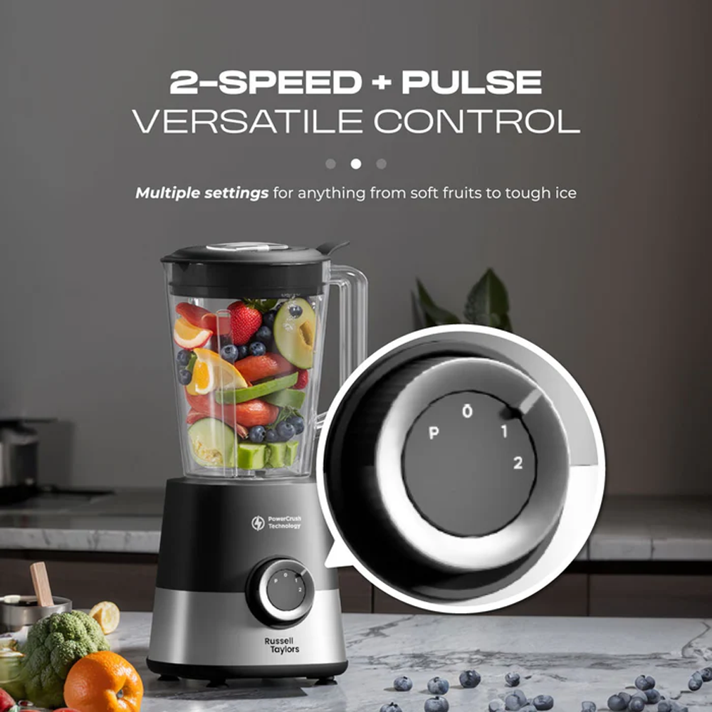 Russell Taylors 1.5L PowerCrush Blender TB6 |  Blender Safety Lock | 600W Motor | 2 -Speed + Pulse Versatile Control