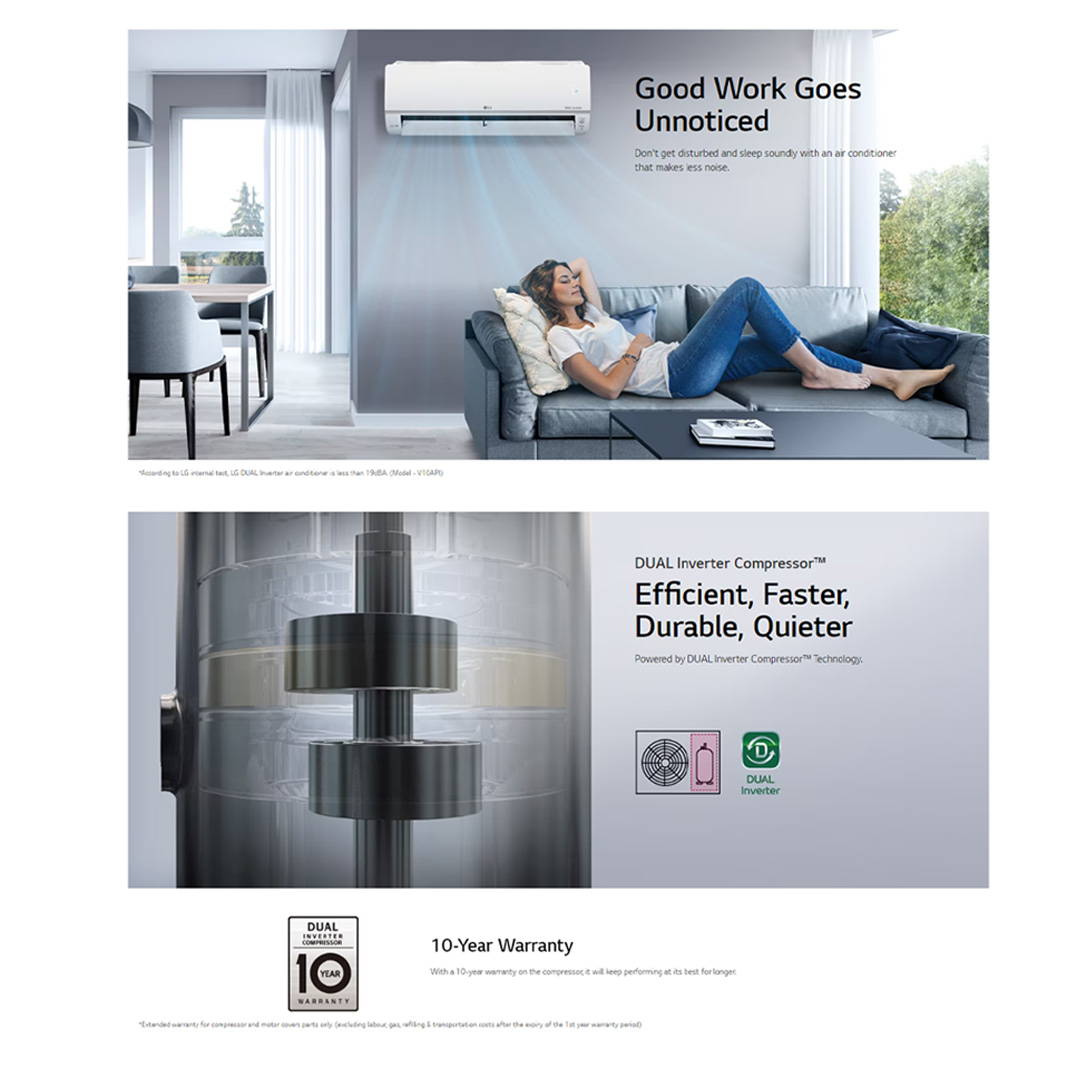 LG 1.0HP/1.5HP R32 Dual Inverter Wall Mounted Classic Air Conditioner S3-Q09WAPWL/S3-Q12JAPWL | Environment-Friendly Refrigerant | Safety Against Voltage Fluctuation | Faster Cooling | | Air Conditioner with 1 Year Warranty