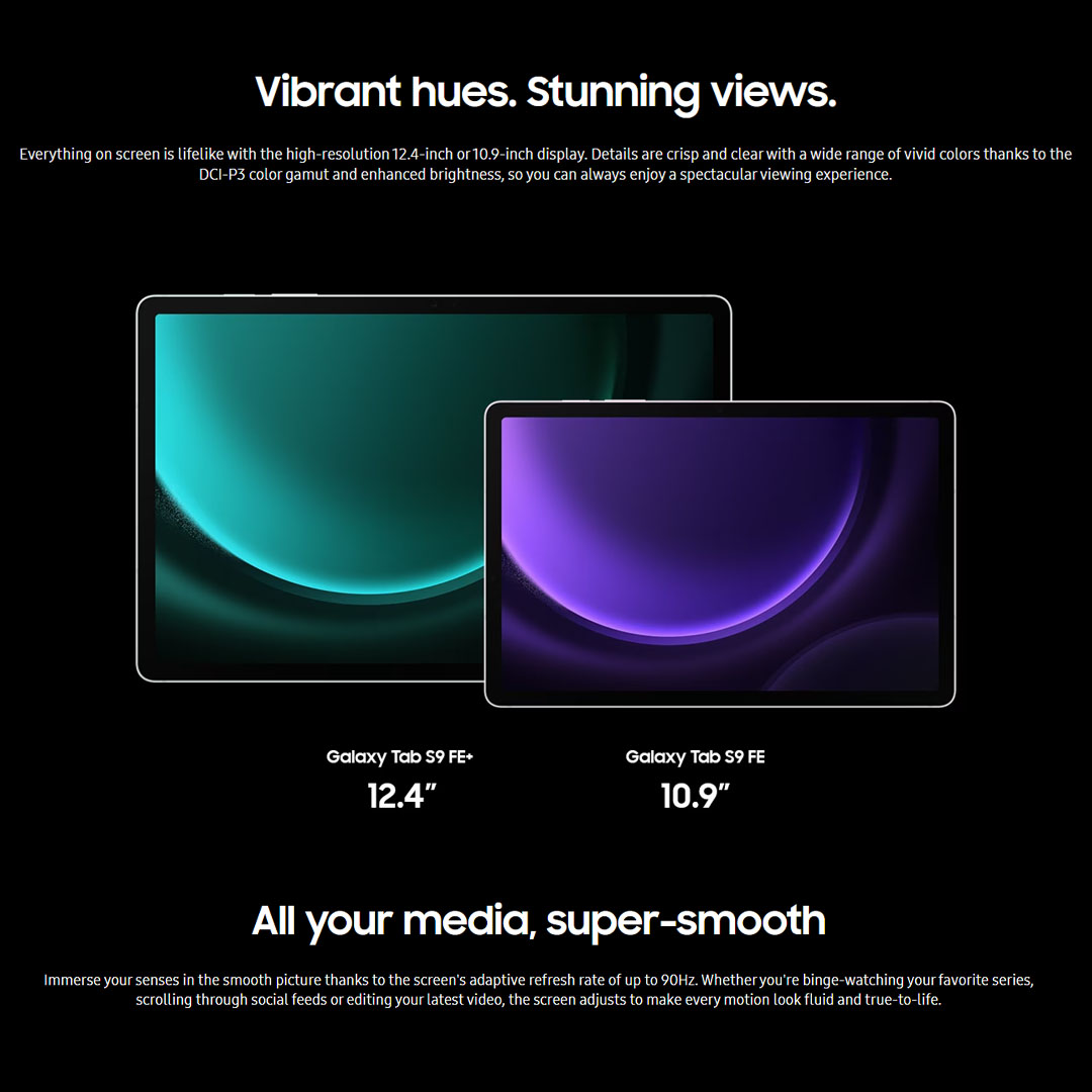 SAMSUNG Galaxy Tab S9 FE Wi-Fi | 6GB+128GB/8GB+256GB | 10.9" Display | 8000mAh Battery | 8MP Main Camera | One UI 5.1 | Tablet with 1 Year Warranty