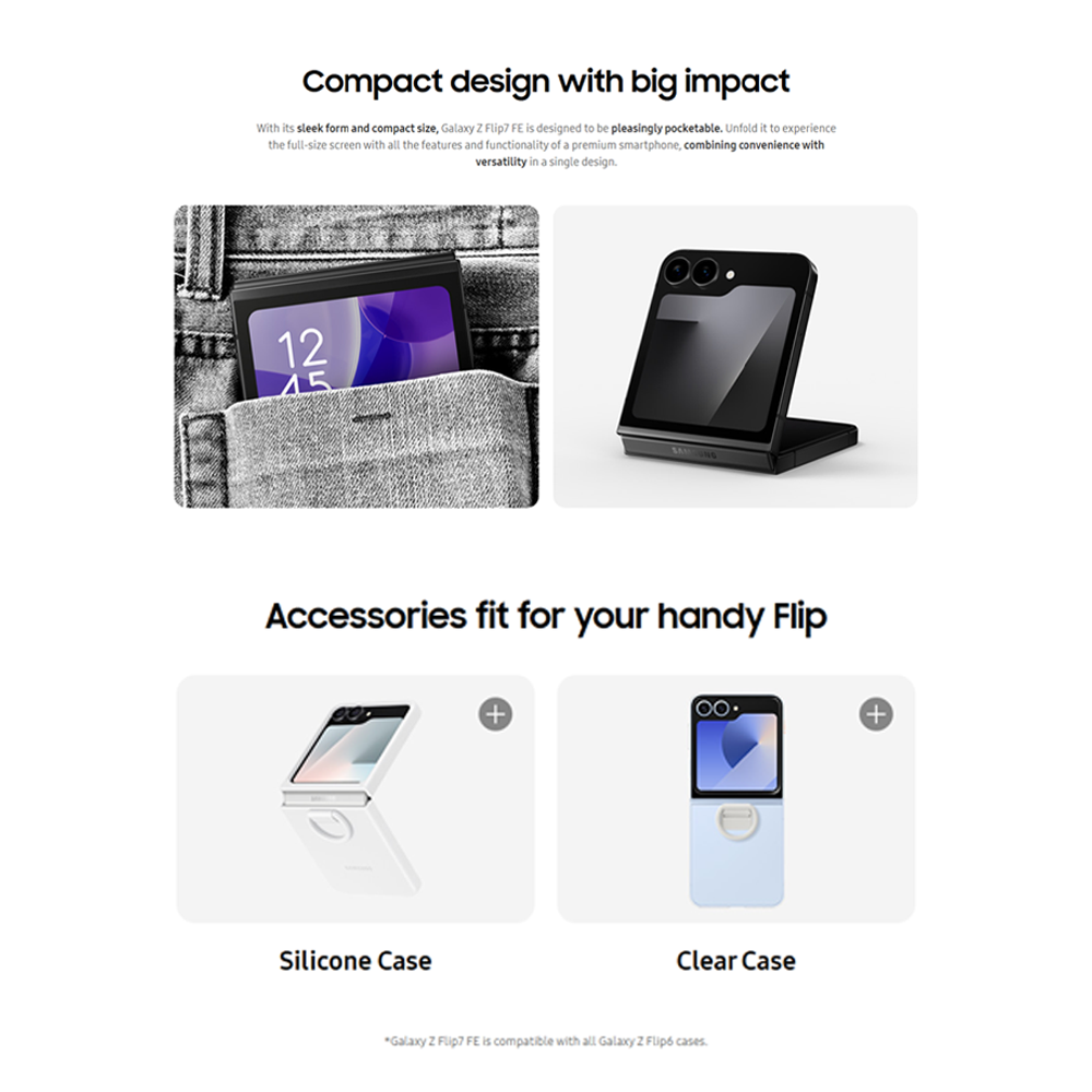 SAMSUNG Galaxy Z Flip7 FE | Pro-level 50 MP camera for selfies | One UI 8. All new for Flip | Efficient battery powers all-day use