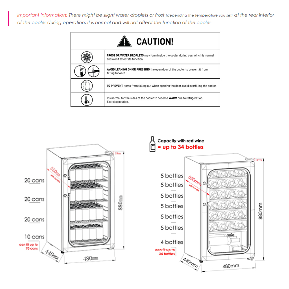 SENZ 85L Retro Multi-Functional Cooler SZ-BC1008-B/BLK/C/P | Free Standing | Retro Style | Child Safety Lock
