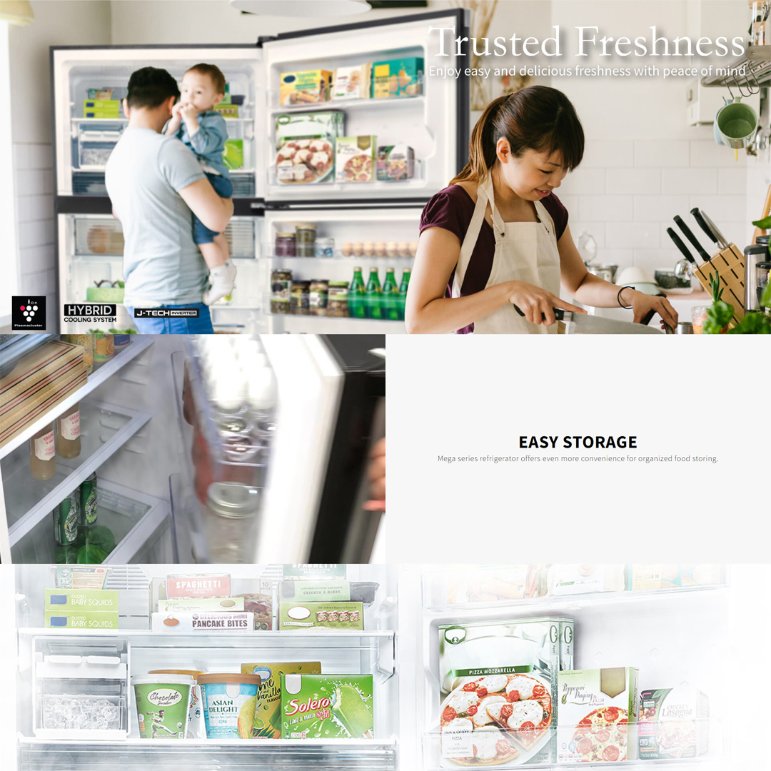 SHARP 2 Doors Top Mount Pelican J-Tech Inverter Refrigerator SJP682MFGM/SJP882MFGM | Extra Cool | Eco Mode | Door Alarm | Deep Freezing | Refrigerator with 1 Year Warranty