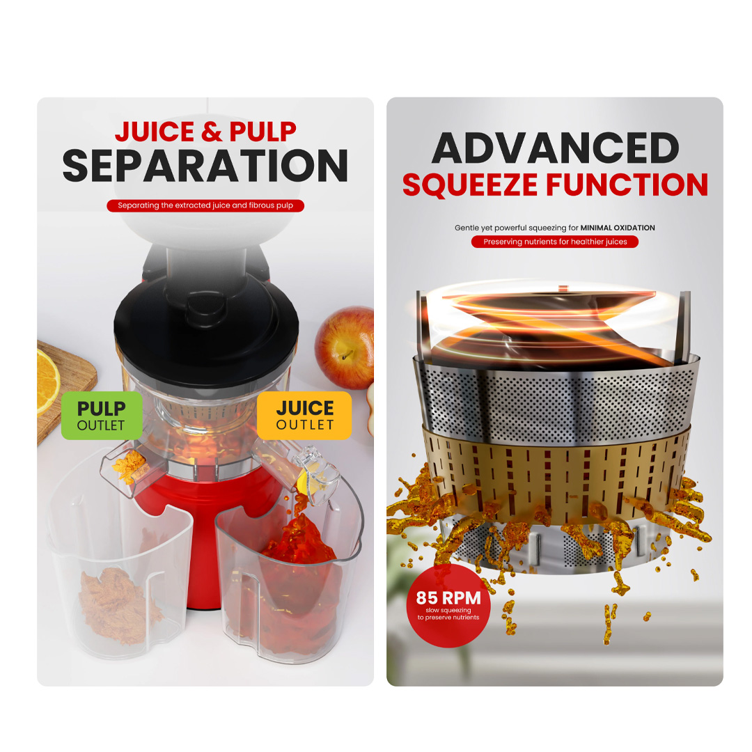 Russell Taylors 0.5L Slow Juicer SJ-6 | Ultra -Squeeze Slow Juicer | Optimized Extraction System | Easy to Use | Juicer with 2 Year Warranty