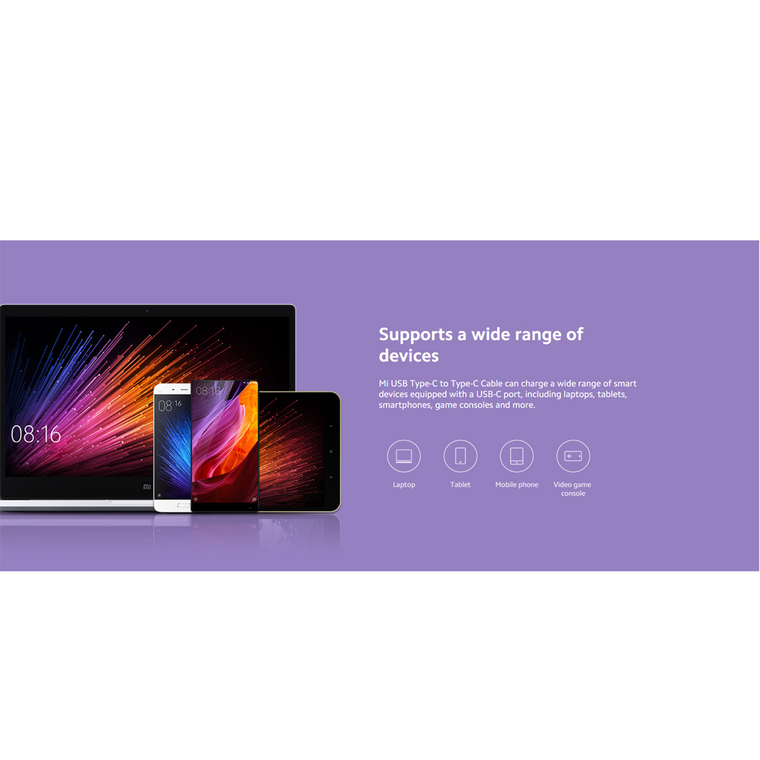 Xiaomi 1.5m USB Type-C to Type-C Cable SJX12ZM | Efficient Data Transfer | Support a Wide Range of Devices | Cable with 1 Year Warranty