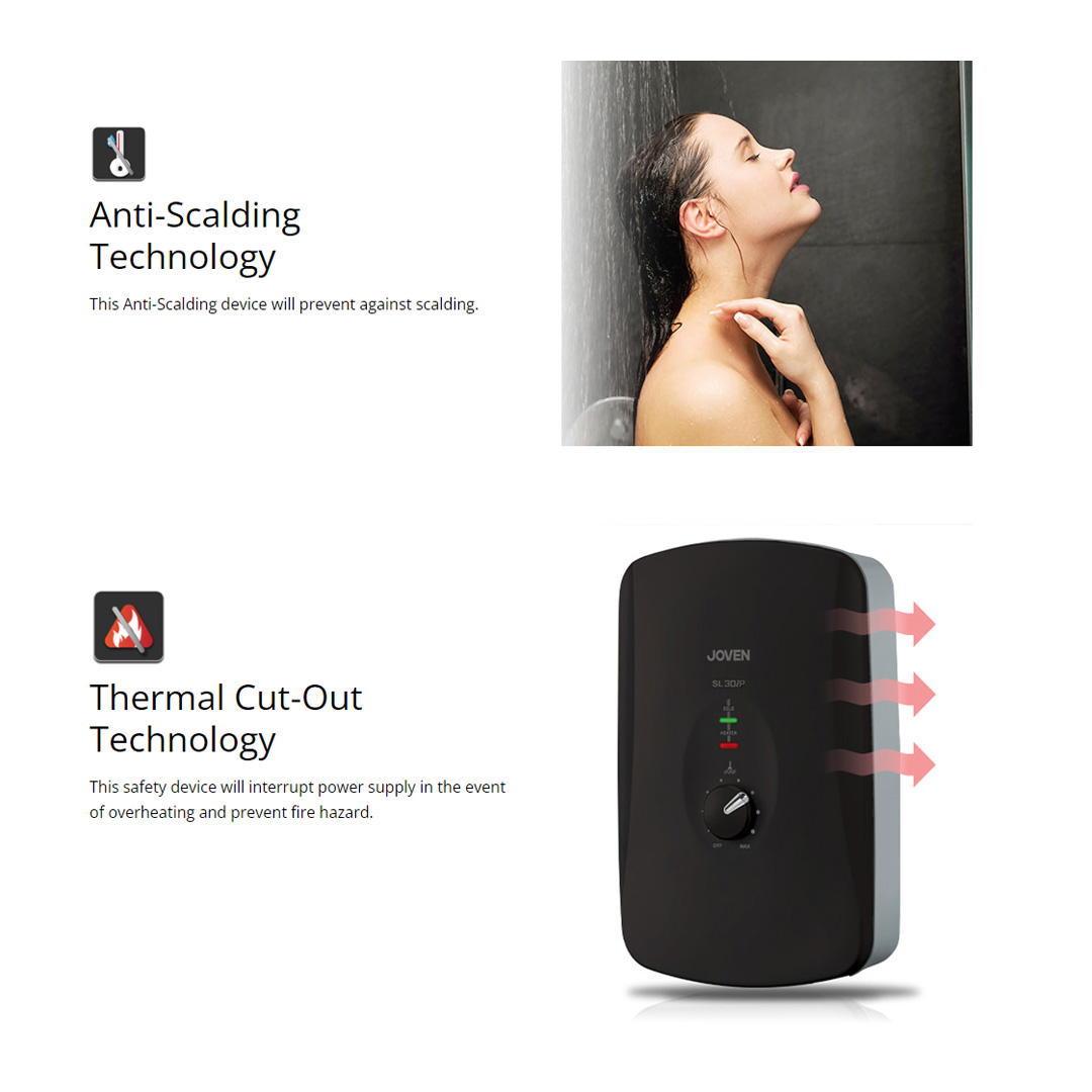 JOVEN 3600W DC Inverter Silent Pump Water Heater with Rain Shower SL30iP-RS | 5 Spray Showerhead | SFS Technology | Durable Copper Heating Element | Water Heater with 1 Year Warranty