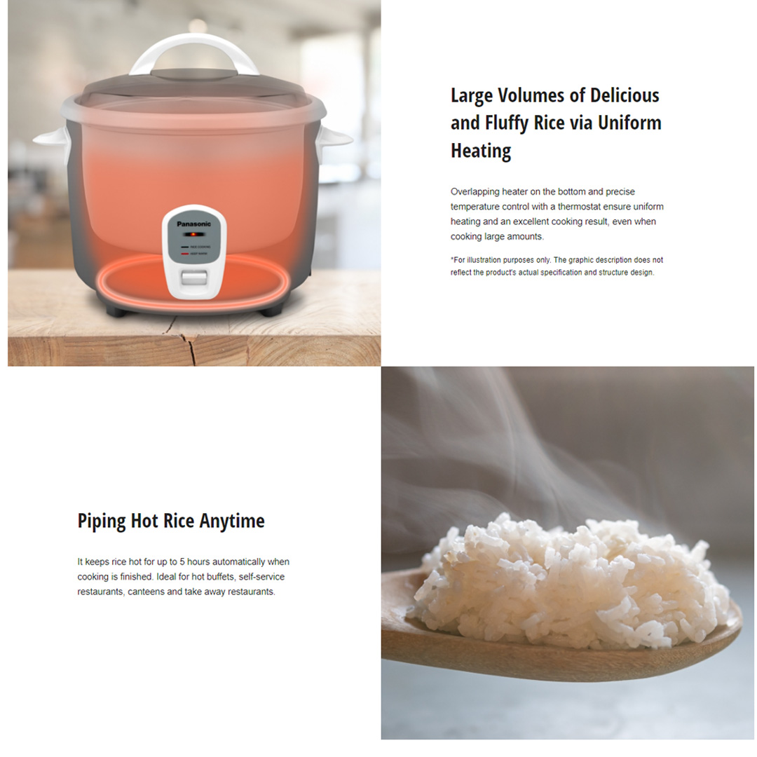 Panasonic 2.8L Conventional Rice Cooker SR-E28WSKN | 15-Cup Capacity at a Time | Removable Inner Pot | Keep Warm Function