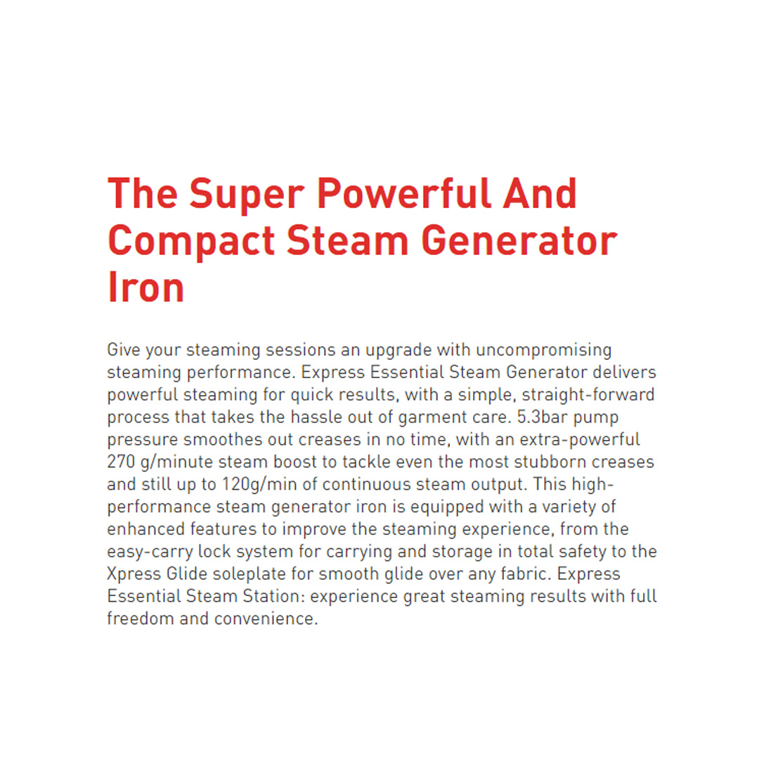 Tefal 2200W Express Easy Steam Generator Iron SV6116 | 1.4L Water Tank Capacity | Anti-Drip | Auto-Off | Eco Mode | Steam Iron with 2 Year Warranty