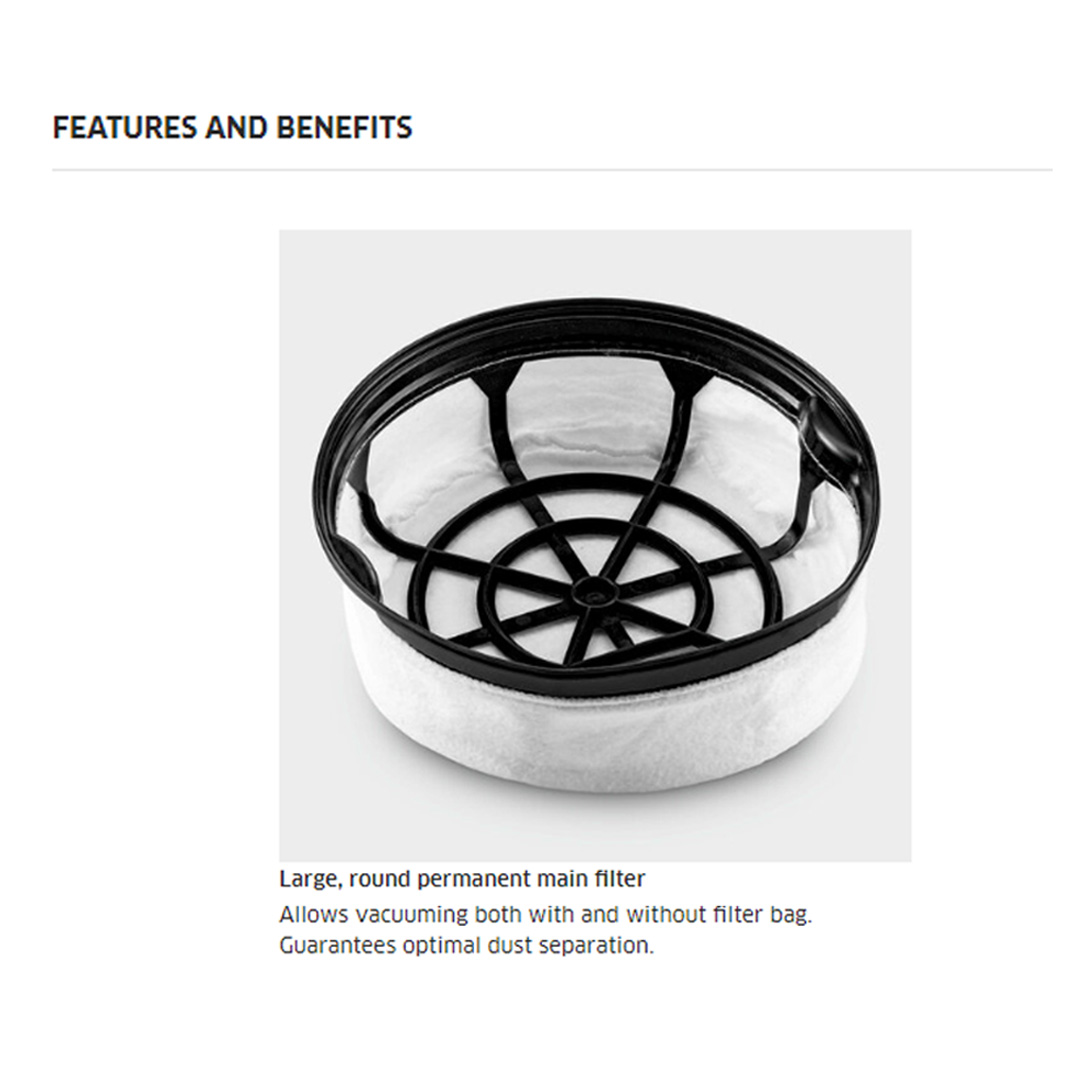 Karcher 1600W Classic Dry Vacuum Cleaner T 8/1 Classic | Large Cord Hook | Combi Floor Nozzle | Upholstery Nozzle | Vacuum Cleaner with 1 Year Warranty