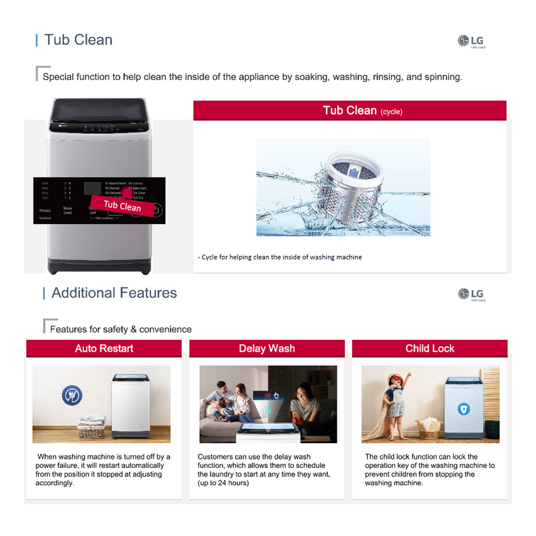 LG 8KG / 9KG Top Load Washing Machine T2108NT1W1 / T2109NT1G1 | Mesh Lint Filter | LED + Hard Buttons | Honeycomb Crystal Drum | Washing Machine with 1 Year Warranty