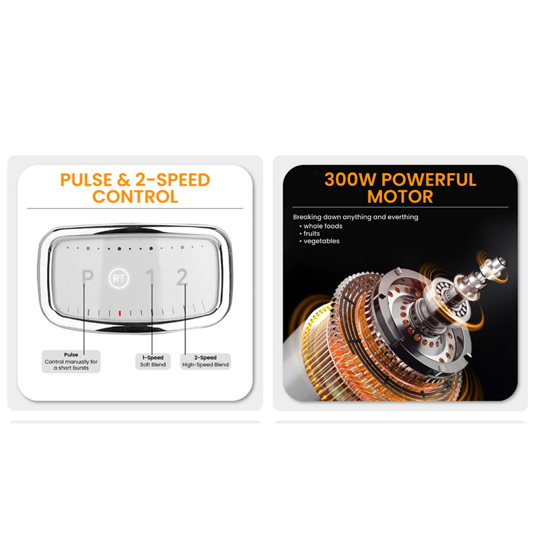 Russell Taylors 1.25L High-Speed Retro Blender TB1 | 300W Power | 2 Speeds + Pulse Function | Safety Locking | Blender with 2 Year Warranty