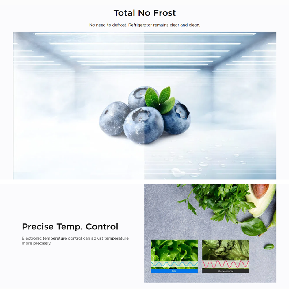 TCL 330L 2 Door Top Mounted Eco Fresh Refrigerator TRF-330WMY | Adjustable shelves | 5 star MY energy class | Humidity slider crisper
