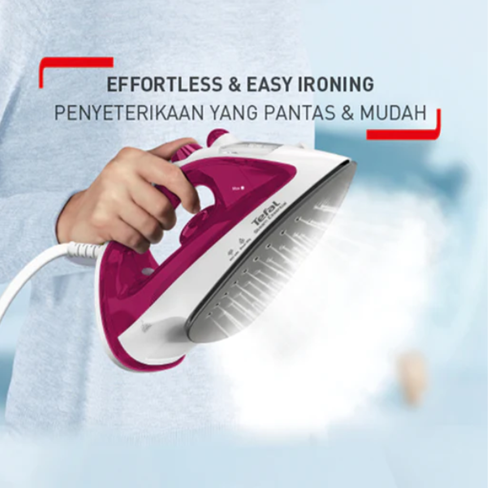 Tefal 1200W Essential Steam Iron FV1053M0 |  Continuous Steam Output : 15 Gram/Min | Steam boost : 80 Gram/Min | Vertical Steam : Yes | Spray : Yes