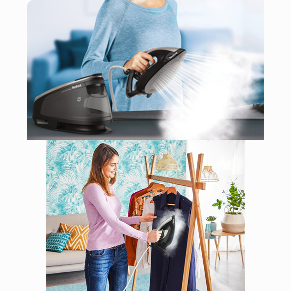 Tefal 2200W Express Easy Steam Generator Iron SV6140 | 6 bar pump | Vertical steaming feature | Ceramic Xpress Glide soleplate | Eco mode