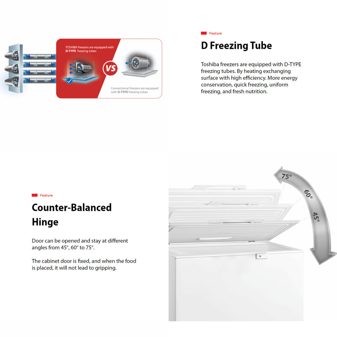 TOSHIBA 390L Chest Freezer GR-RC390CE-DMY(01) | Quiet & Slim Hinge | 2 in 1 CHEST FREEZER | D Freezing Tube | Freezer with 1 Year Warranty