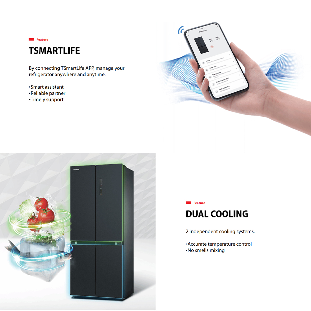 TOSHIBA 580L Multi Doors Origin Inverter IoT Refrigerator GR-RF608WI-PMY(06) | Smart Control | Moisture & Flexible Zone