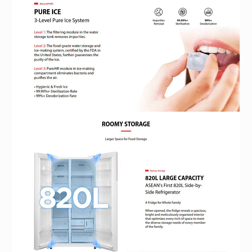 TOSHIBA 820L Side by Side Origin Inverter PureAIR Turbo Refrigerator Fuji GR-RS905WIA-PGY(67) | NaturePURE | Roomy Storage | Extra Chill