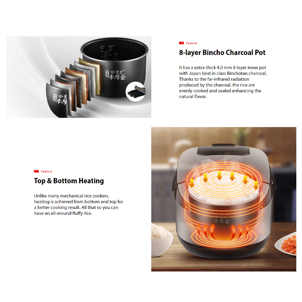 TOSHIBA 1.0L 1.8L Binchotan Digital Series Digital Rice Cooker RC-18DR1TMY(S) / RC-10DR1TMY(S)