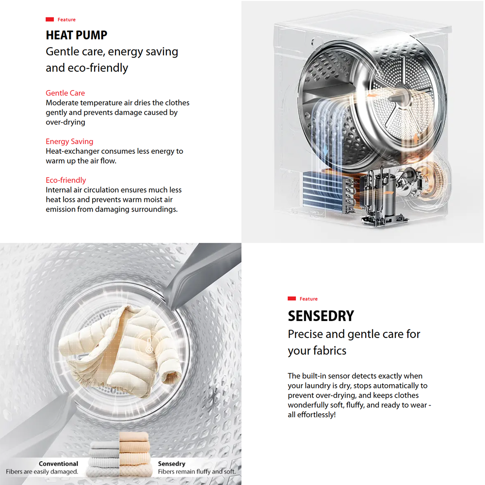 TOSHIBA 8KG/10KG Heat Pump Origin Inverter Tumble Dryer TD-E80BT21HWM(WW)/TD-BP110GHM(MG) | SENSE DRY™ | Anti-crease | TSmartLife Smart Control
