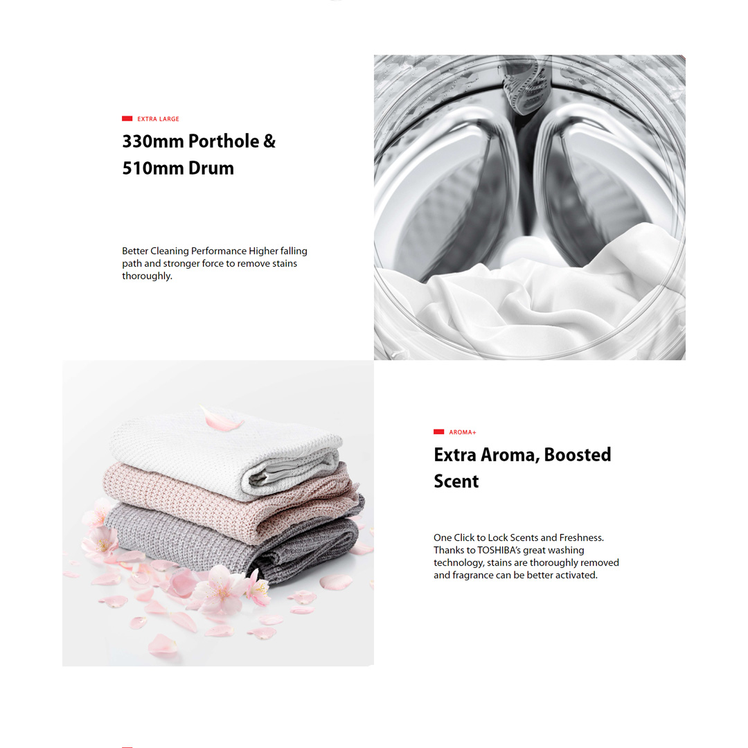 TOSHIBA 9.5KG / 10.5KG Front Load Origin Inverter Washing Machine with AI Smart Control | TW-T21BU105UWM(MG) / TW-T21BU115UWM(MG) | IOT TSmartLife | Sanitization | Hygiene Care | Washing Machine with 2 Year Warranty