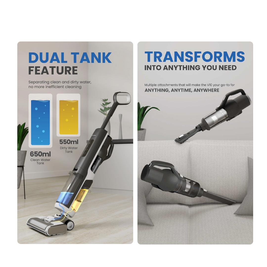 Russell Taylors 300W iClean Wet Dry Cordless Floor Washer Vacuum Cleaner & Mop | 2500mAh Battery | Dual Tank Feature | Motorized Floor Brush with LED Lights | Vacuum with 2 Year Warranty