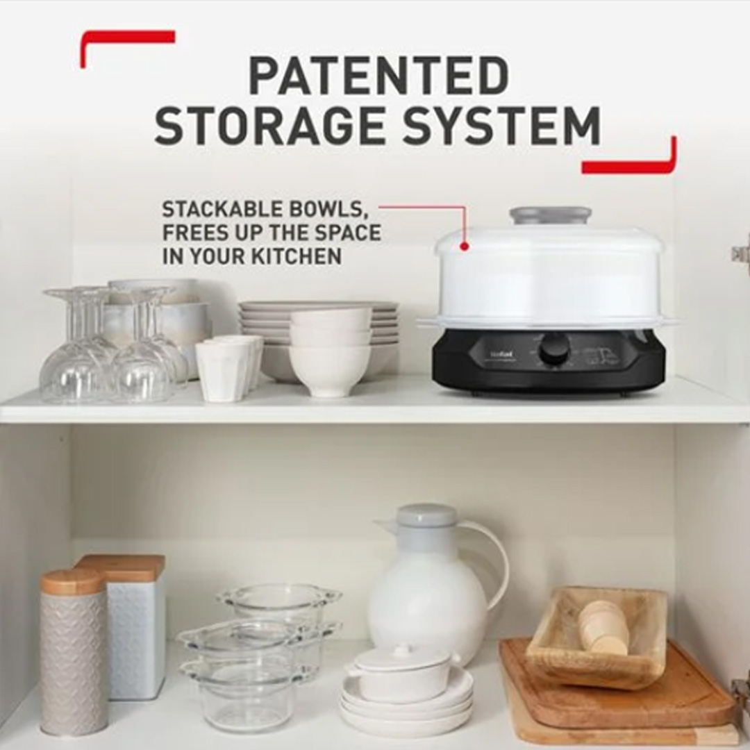 Tefal 6L Minicompact Steamer VC1398 | 800W Power | 60-Minute Timer | Low-fat Steam Cooking | Steamer with 2 Year Warranty
