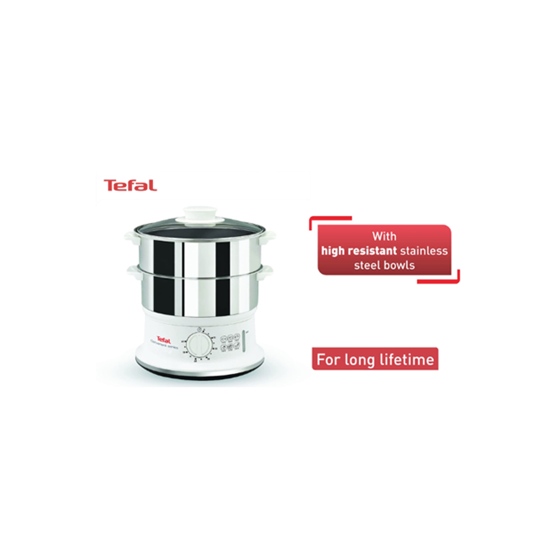 Tefal 6L Stainless Steel Convenient Steamer VC1451 | Easy Storage | External Water Filling | Water Level Indicator | Steamer with 2 Year Warranty