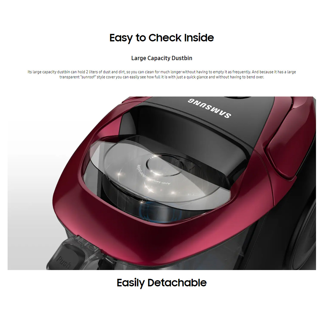 SAMSUNG 370W Canister Bagless with Anti-Tangle Turbine Vacuum Cleaner Mexican Pink | Remote Handle Control | Large Capacity Dustbin | Cyclone Force with Anti-Tangle Turbine | Vacuum Cleaner with 2 Years Warranty