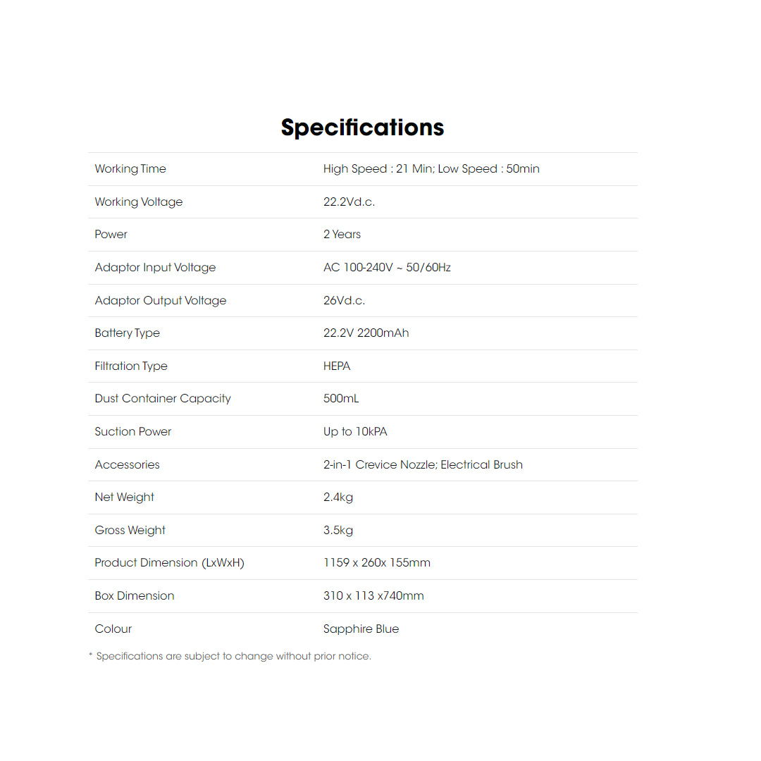 KHIND 140W Cordless Stick Vacuum Cleaner VC9675MS | Operates Up To 50 Minutes | 500mL Capacity Dust Container | 22.2V Li-Ion Battery | Stick Vacuum with 2 Year Warranty