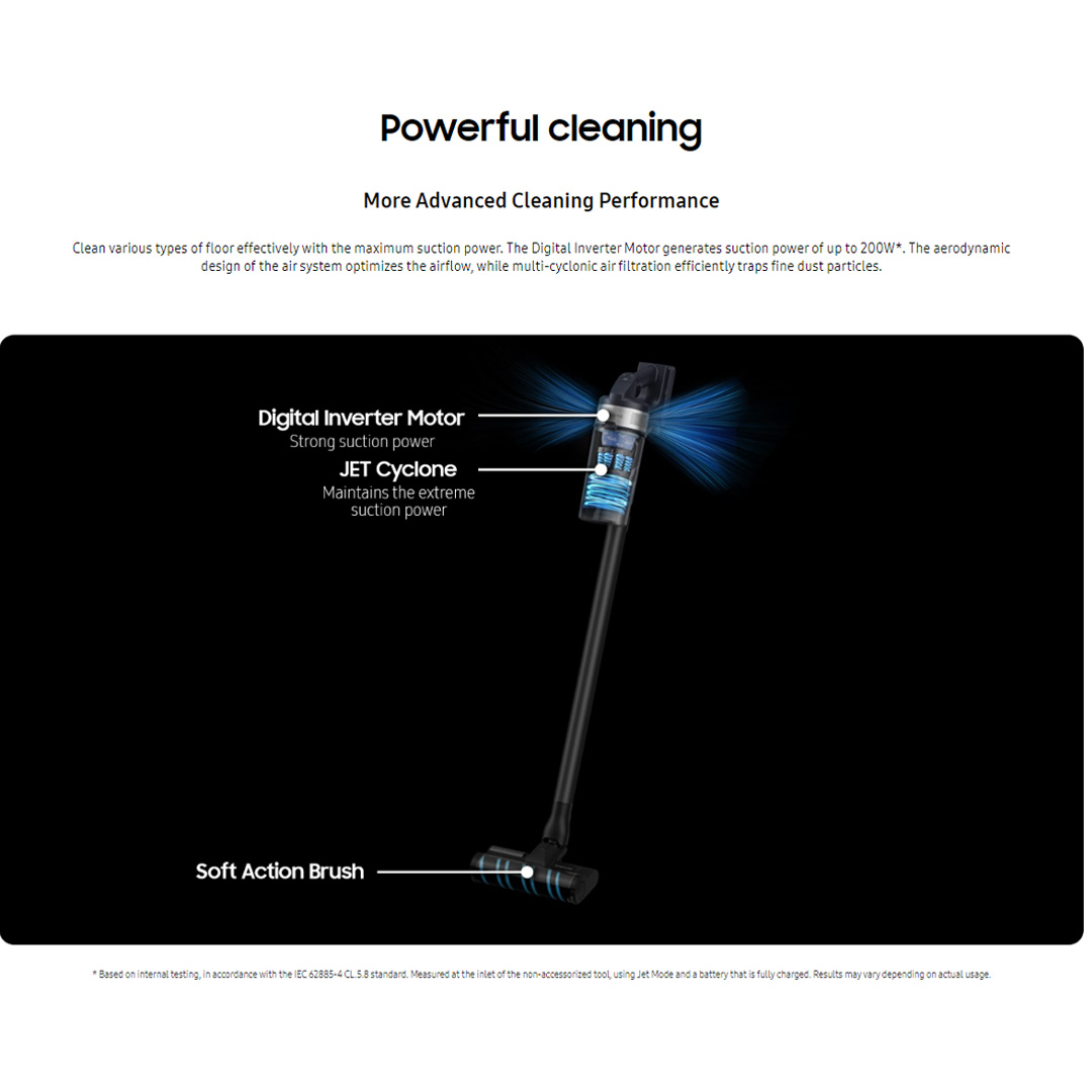 SAMSUNG 200W Jet 75E Multi Digital Inverter Motor Teal Vacuum Cleaner Stick VS20B75AER4/ME | Jet Cyclone | Digital Inverter Motor | Clean Up to 60mins on One Battery | Vacuum Cleaner with 2 Years Warranty