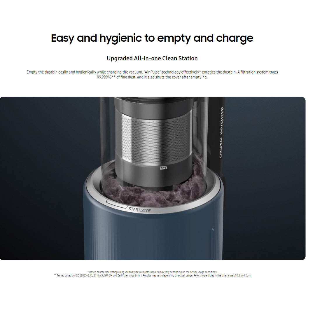 SAMSUNG 210W Bespoke Jet Plus Premium All-in-one Clean Station Vacuum Cleaner Stick VS20B958F3B/ME | 210 W Suction Power | Clean up to 60 minutes on One Battery | All-in-One Clean Station | Vacuum Cleaner with 2 Years Warranty