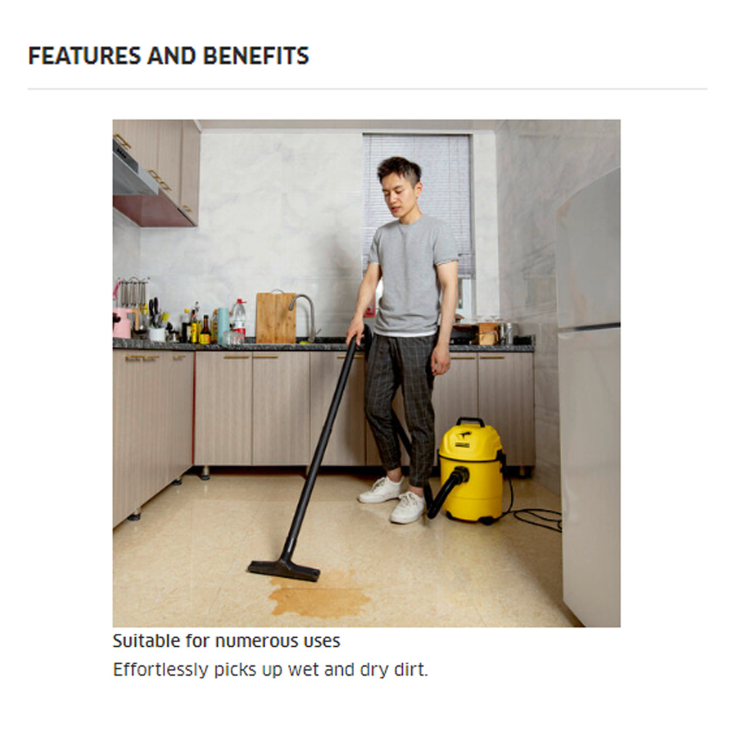 Karcher 1300W Wet & Dry Vacuum Cleaner WD 1s Classic | Suitable for Numerous Uses | Foam Filter | Blower Function | Vacuum Cleaner with 1 Year Warranty