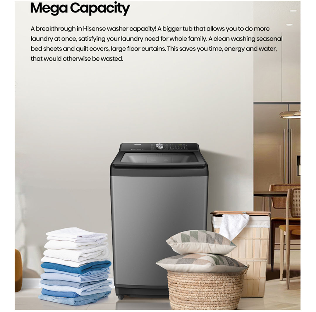 HISENSE 17KG Top Load Washing Machine with Direct Drive Inverter WT5T1715DT | Direct Drive Inverter | Mega Capacity | 3D Windmill Impeller | Connect Life App | Washing Machine with 2 Years Warranty