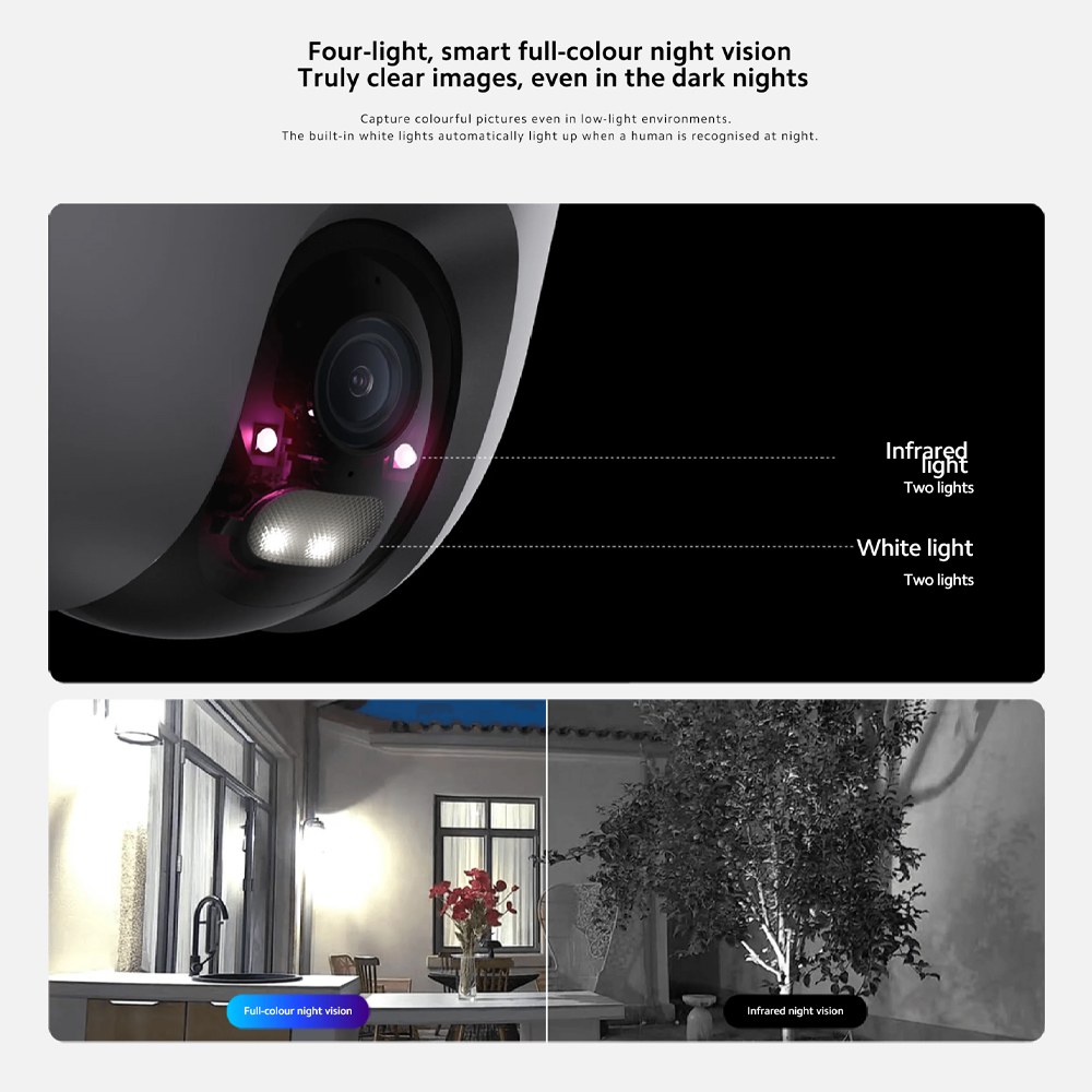 Xiaomi 2500P Outdoor Camera | Smart full-colour night vision | IP66 water resistance | Dual-antenna network | Two-way voice support | AI human detection | Audible and visual warning systems | Time-lapse photography