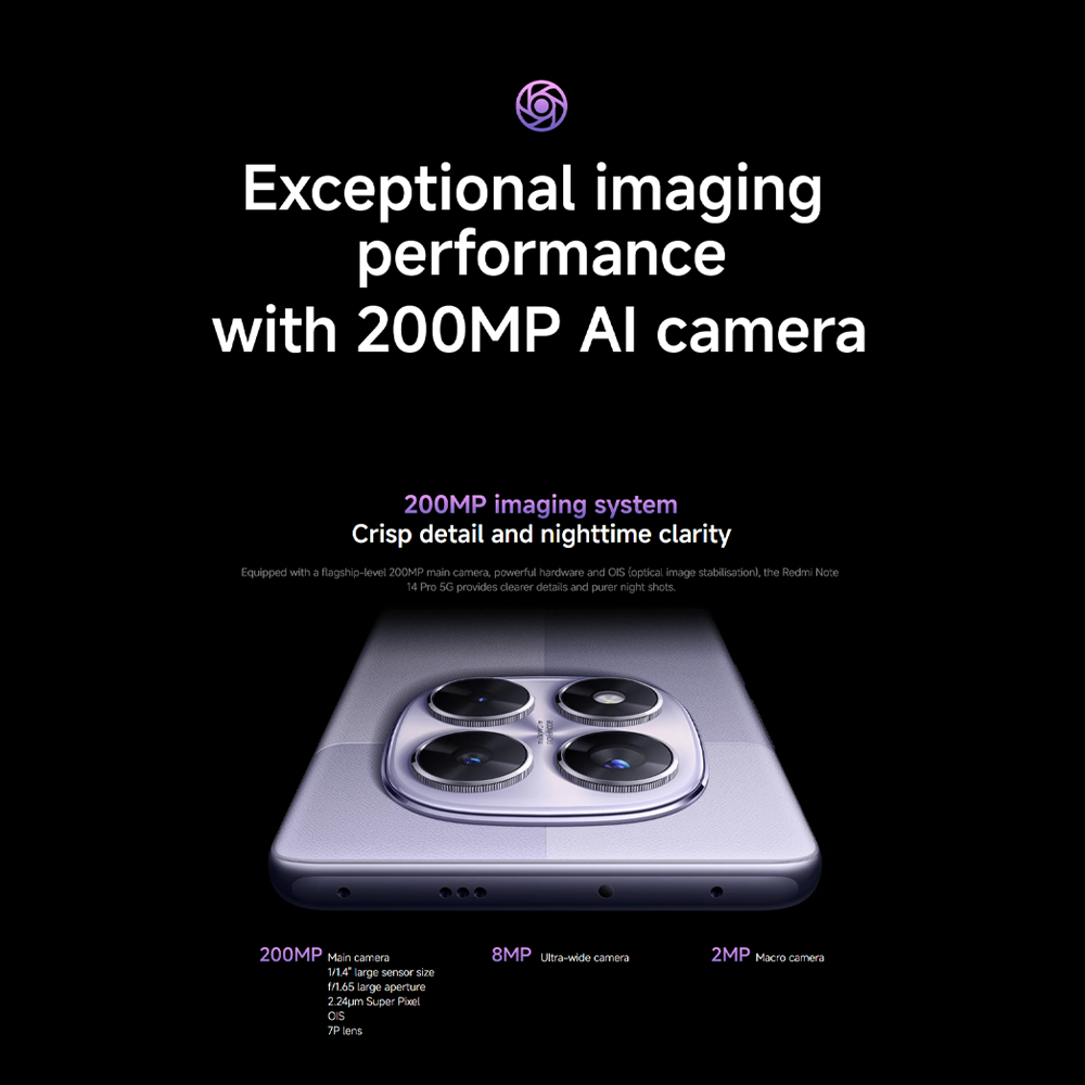 Xiaomi Redmi Note 14 Pro 5G | 200MP AI camera | MediaTek Dimensity 7300-Ultra | 1.5K 120Hz Eye-Care Display