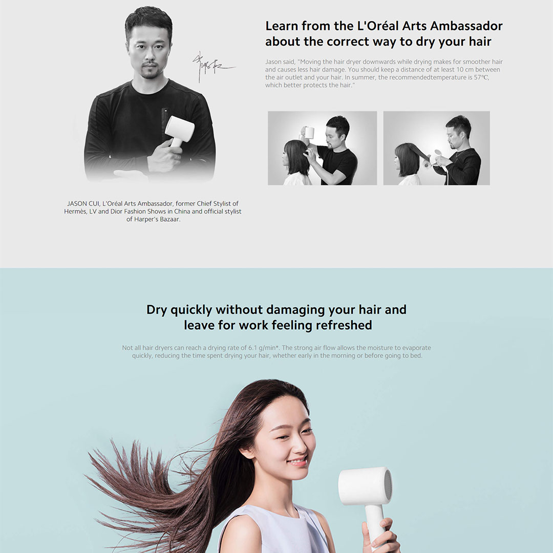 Xiaomi 1600W Mi Ionic Hair Dryer H300 CMJ02ZHM | Multiple Overheat Protections | 20m/s Super Large Air Flow | Ion Generator | 57°C Smart Temperature Control | Hair Dryer with 1 Year Warranty