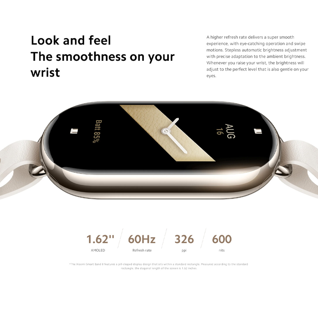 Xiaomi Smart Band 8 | 1.62 inch AMOLED Touch Display | Metallic Midframe | Up to 16 Day with Typical Mode | Focus Mode | Smart Band with 1 Year Warranty