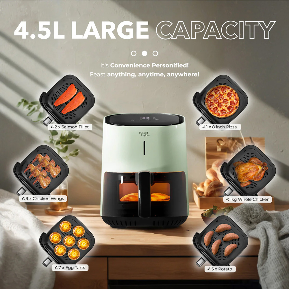 Russell Taylors 4.5L 3D Visionary Digital Air Fryer Z4 |  Function Controller  Digital | Plug 3 Pin Plug | Digital Visionary See-Through |  360° Rapid Air Circulation Technology | 2  Year General Warranty
