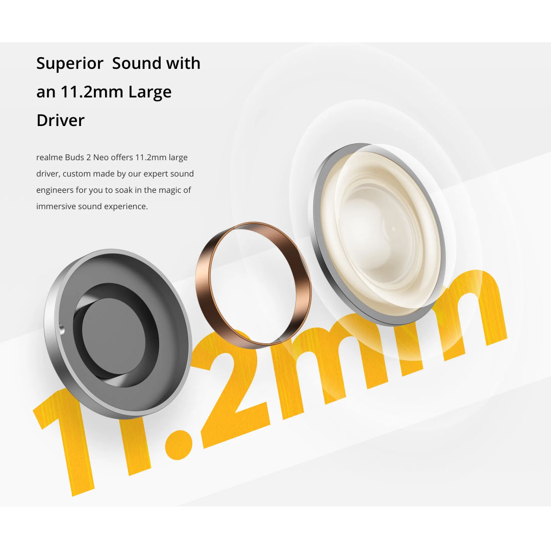 realme Buds 2 Neo | Durable Angled Design | Excellent Bass Performance | Superior Sound with an 11.2mm Large Driver | Active Noise Cancellation | Earbud with 6 months Warranty